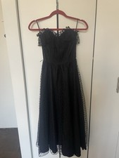 Jolie Madame Vintage Lace Dress Womens 3/4 Black Ruffle Sweetheart Midi