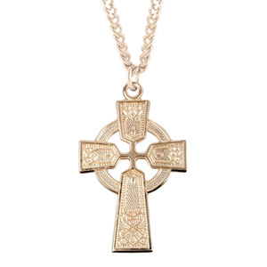 Authentic Gold Plated Sterling Silver Irish Celtic Cross Medal Pendant Necklace, 24" Chain