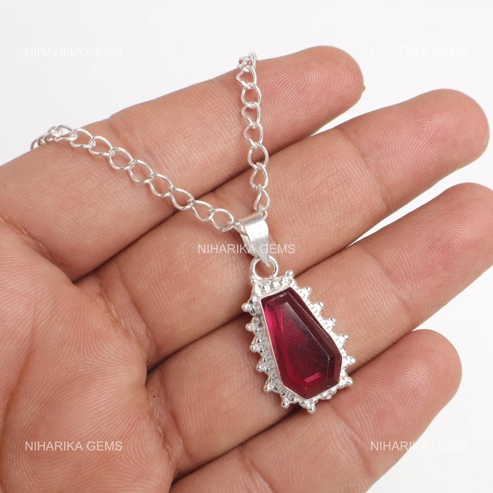 Bara Rosa Tormalina Gemma Cyber Monday Matrimonio Ciondolo 925 Argento Sterling - Immagine 3 di 4