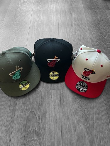 ๐ฅ3 Miami Heat Fitted Hats โ New Era & Mitchell & Ness โ Size 7 1/4 โ Brand New!