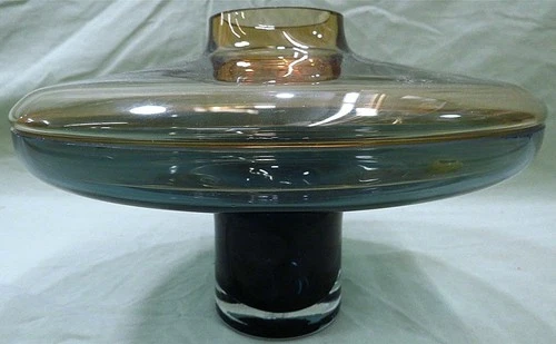 GLOBAL VIEWS AMBER AND COBALT BLUE 2 PIECE ROUND VASE