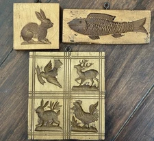 Lot Of 3 Vintage Springerle Gingerbread Cookie Stamp Molds
