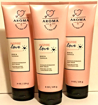 INSPIRE LOVE ROSE VANILLA BODY CREAM 8 OZ X3 BATH BODY WORKS AROMA PINK NEW