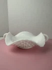 Vintage Small White Fenton Hobnail Milk Glass Ruffled Bowl with 2 handles