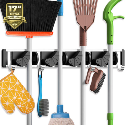 Mop Broom Holder Wall Mount Metal Pantry Organization and Storage Garden Kitchen