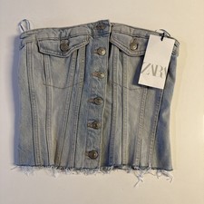 Zara Denim Bustier Corset Top Size S Light Blue