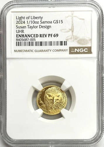 2024 GOLD SAMOA $15 LIGHT OF LIBERTY SUSAN TAYLOR COIN NGC ENHANCED REV PF 69 UC