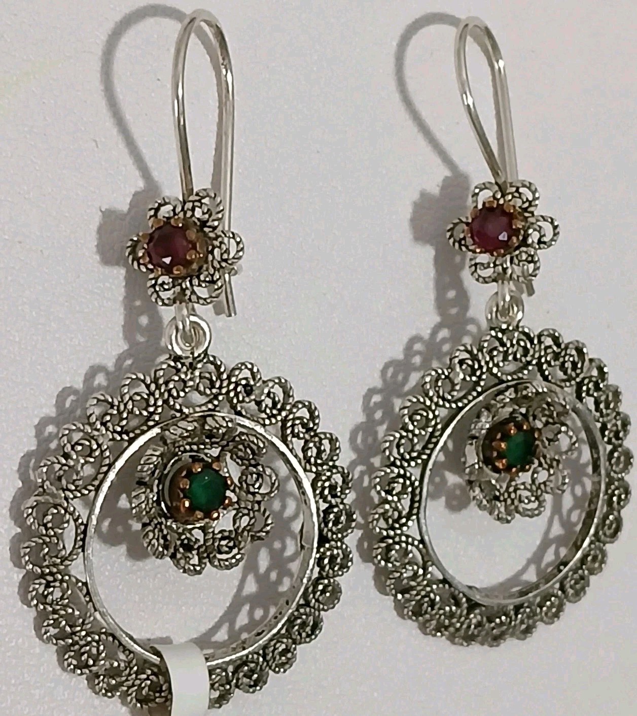 Sterling Silver Filigree Ruby Emerald Gemstone Da… - image 14