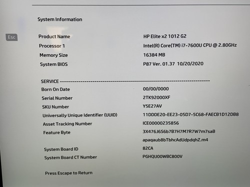 HP Elite x2 1012 G2 12" Core i7-7600U 2.8GHz 16GB RAM 256GB SSD NO OS Good - Afbeelding 2 van 9