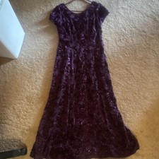 Alex Evenings Purple Sequin Floral Long Gown V-Neck Short Sleeve Formal 14