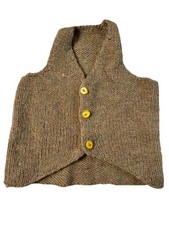 Vtg Handmade Knitted Knit Baby Toddler Brown Sweater Vest Photo Prop 12-18mon 
