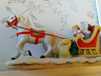 Vintage Lefton Colonial Village One Horse Open Sleigh 06460 1987 Weihnachten