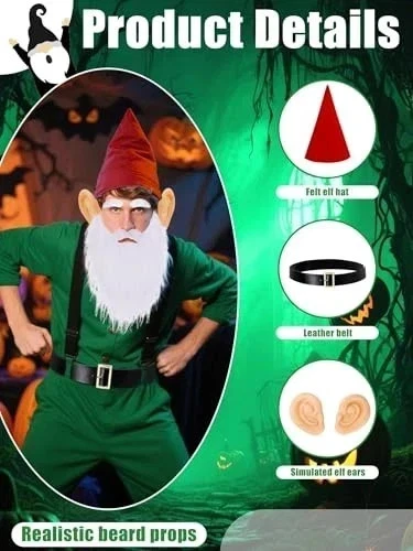 Conjunto de Disfraces de Enano de Halloween, Conjunto de Disfraz de Gnomo con Sombreros de Enano de Fieltro para Rojo Foto 3 de 4