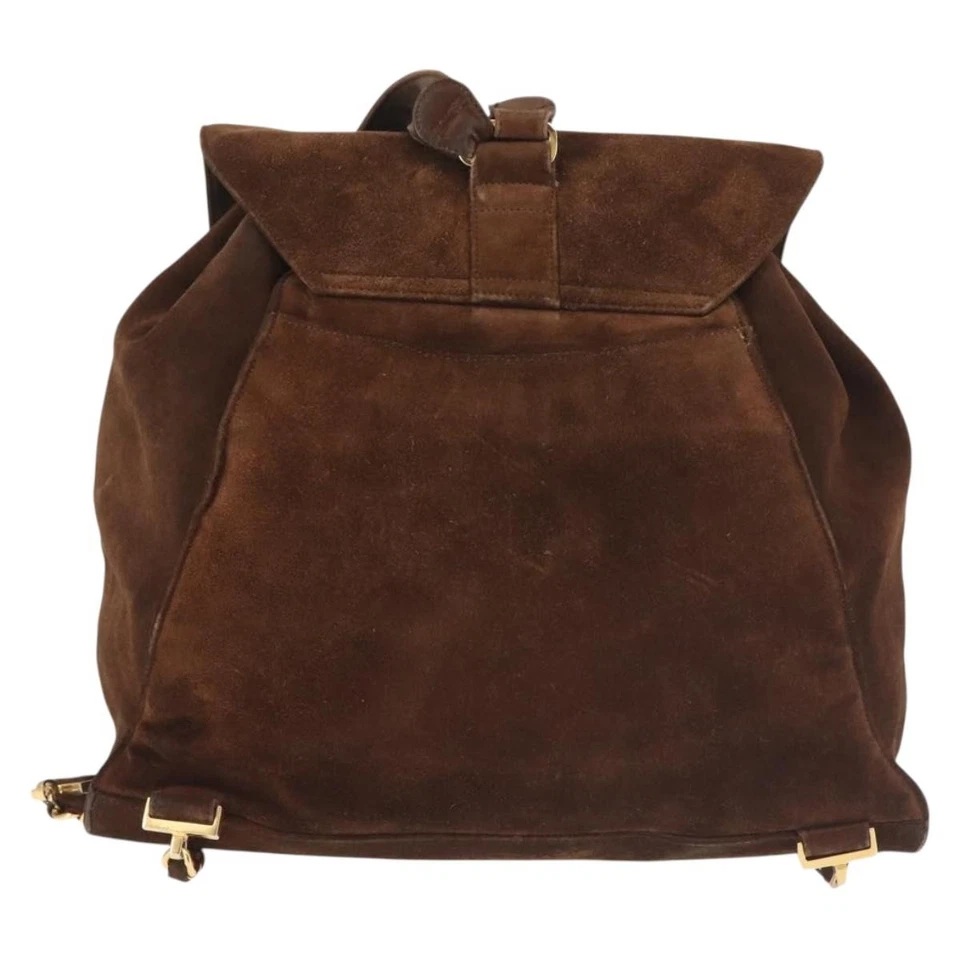 Mochila Chanel Gamuza Marrón Dorado CC Auténtica BA5805 Foto 2 de 4