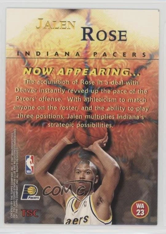1996-97 Topps Stadium Club Welcome Addition Jalen Rose #WA23 - Image 2 of 2