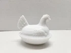 Vintage Imperial 1940's Glass Split-Tail Milk White Small Hen On Nest Candy dish