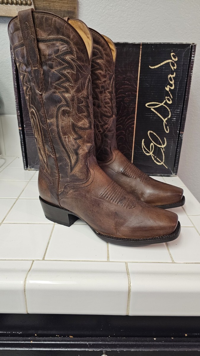 EL DORADO MEN'S CALF LEATHER WESTERN BOOTS SQUARE TOE SIZE