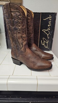 EL DORADO MEN'S CALF LEATHER WESTERN BOOTS - SQUARE TOE SIZE 9.5D