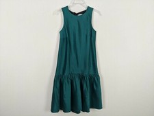 J. Crew sleeveless bow back ruffled hem jade green dress sz 0