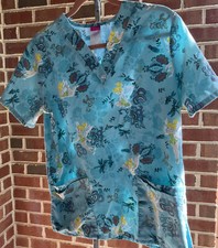 The Wonderful World of Disney Light Blue Tinkerbell SMALL Scrub Top Doctor Nurse