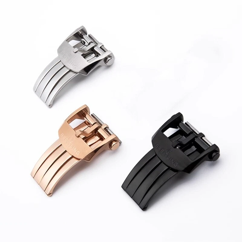 Складная застежка-пряжка 20 мм для ремешков часов Breitling серебристая черная розовое золото - Изображение 2 из 4