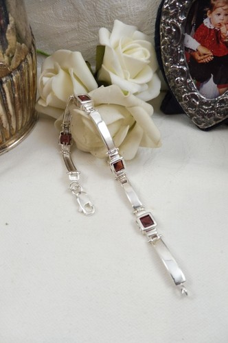 Very Pretty Classy Vintage Sterling Silver Red Garnet Tennis Bracelet 925 - Picture 3 of 8