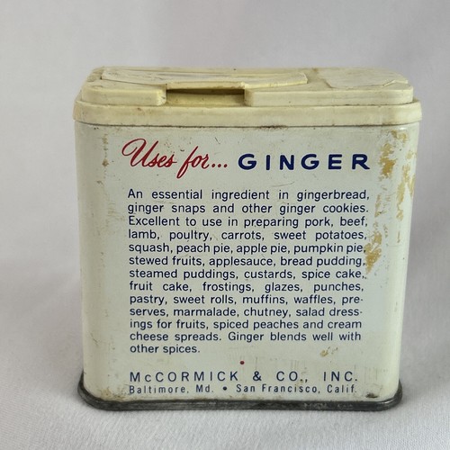 Schilling Ground Ginger Tin 1 oz Empty Plastic Top Uses For On Back Vintage - Picture 3 of 6