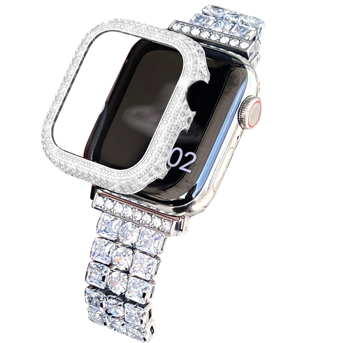 For Apple Watch 38/40/41/42/44/45mm Diamond Rhinestone Case + Bling Metal Band For Apple Watch 38/40/41/42/44/45mm Diamond Rhinestone Case + Bling Metal Band