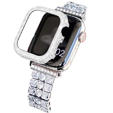 For Apple Watch 38/40/41/42/44/45mm Diamond Rhinestone Case + Bling Metal Band