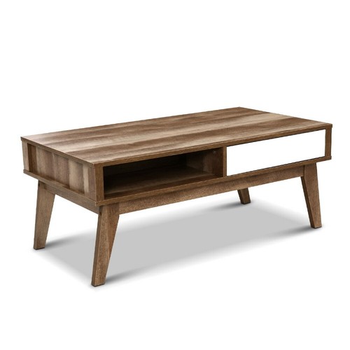 Artiss Coffee Table Storage Tables 2 Drawers Shelf Scandinavian Wooden White - Picture 2 of 10