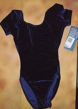 New CAPEZIO Shortslve Leotard Navy velvet spandex frontlined Size T/Petite 8222