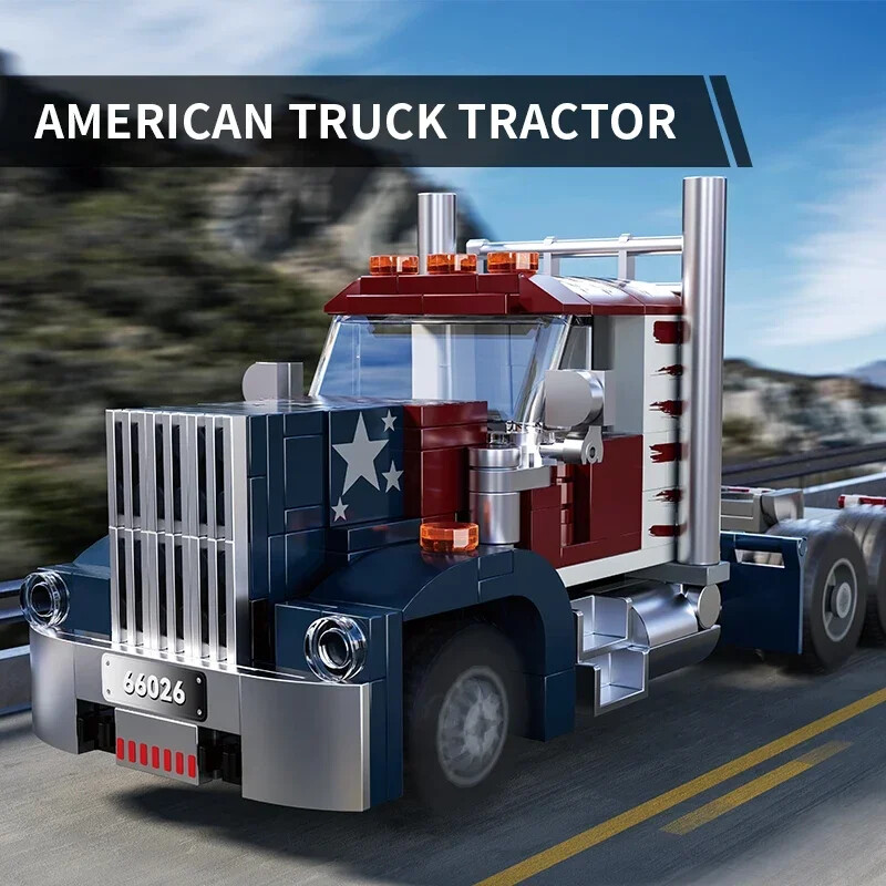 American Truck Tractor Building Blocks Connectable Container Trailer Truck  Brick