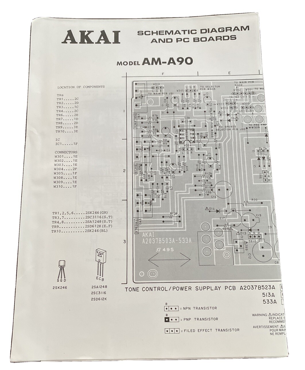 AKAI AM-A90 AMPLIFIER ORIGINAL SCHEMATIC DIAGRAM AND PC BOARDS M984x