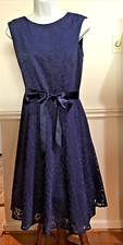 Tahari Arthur Levin Sz 8 Beaded Navy Blue Dress-Sleeveless, Wedding, Special Occ