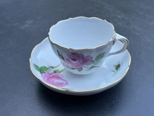Meissen Dresden Pink Rose Flower Demitasse Coffee Cup and Saucer