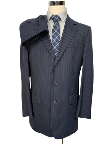 Costume homme Jos A Bank bleu marine rayures laine 2 pièces 41L veste 34/32 pantalon