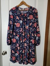 Old Navy Lightweight Blue White Red Pink Floral Long Sleeve Empire Dress Size S