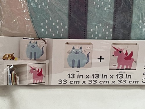 New 3 Sprouts Set of 2~ 13 x 13 Storage Boxes~Cat & Unicorn~Open Package - Picture 4 of 8