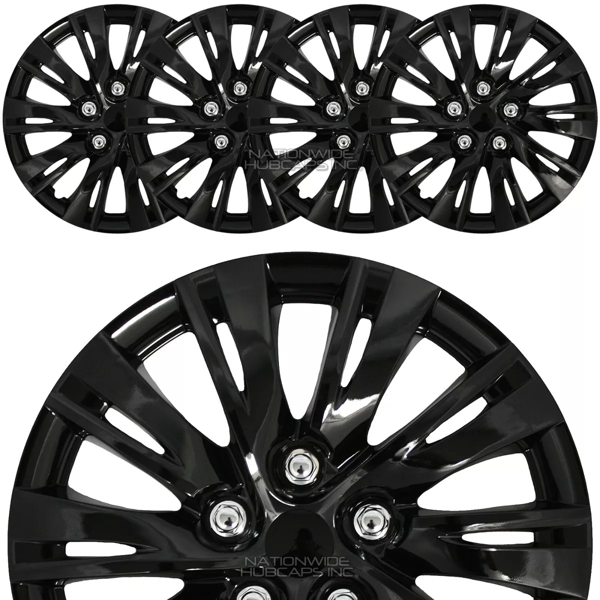 16 Set of 4 Black Wheel Covers Snap On Full Hub Caps fits R16 Tire & Steel  Rim