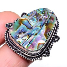 Natural Abalone Shell Gemstone 925 Sterling Silver Ring Size 8 O710