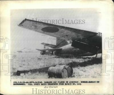 1944 Press Photo Japanese Warplanes Damaged in Saipan by American