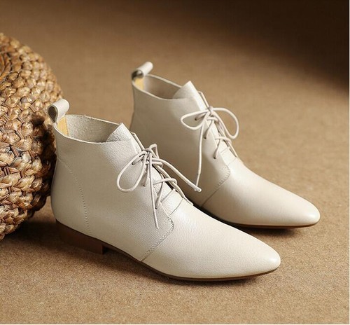 Damen Kunstleder Stiefeletten Slipper Schuhe spitz zulaufend Schnürung Retro formell - Bild 15 von 25