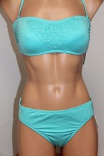 NWT Kenneth Cole Reation Swimsuit Bikini 2pc Set Sz S AQU Classic Bandeau