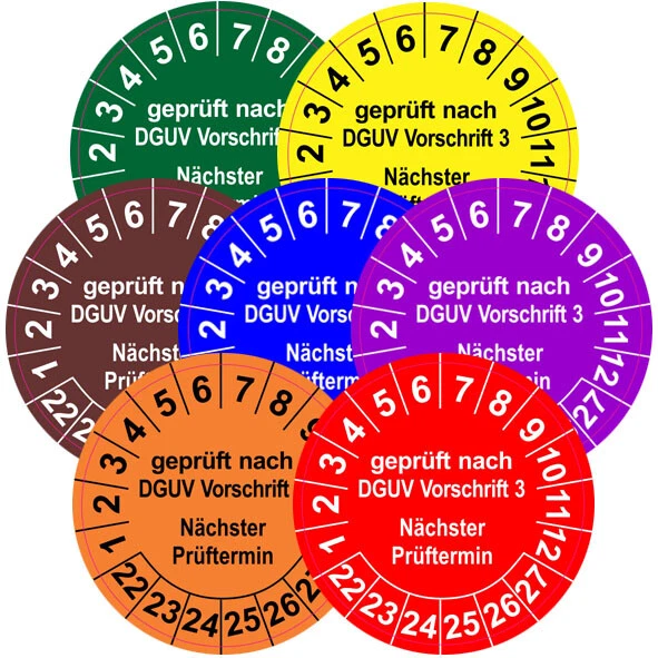 DIGITALPRINT ORAFOL FOLIE Prüfplaketten Geprüft nach DGUV V3 Nächster Prüftermin ab 2022 GELB GLANZ