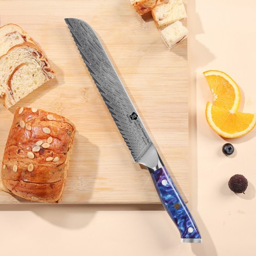 WILDMOK 8 Inch Resin Handle 67 Layer Damascus Serrated VG10 Steel Bread Knives - Picture 2 of 15