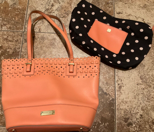 ANNE KLEIN EYELET TOTE BAG CORAL LEATHER PREOWNED