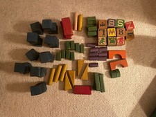 Vintage Wooden ABC Alphabet Letter Toy Blocks and Colored Wood Lot of 89