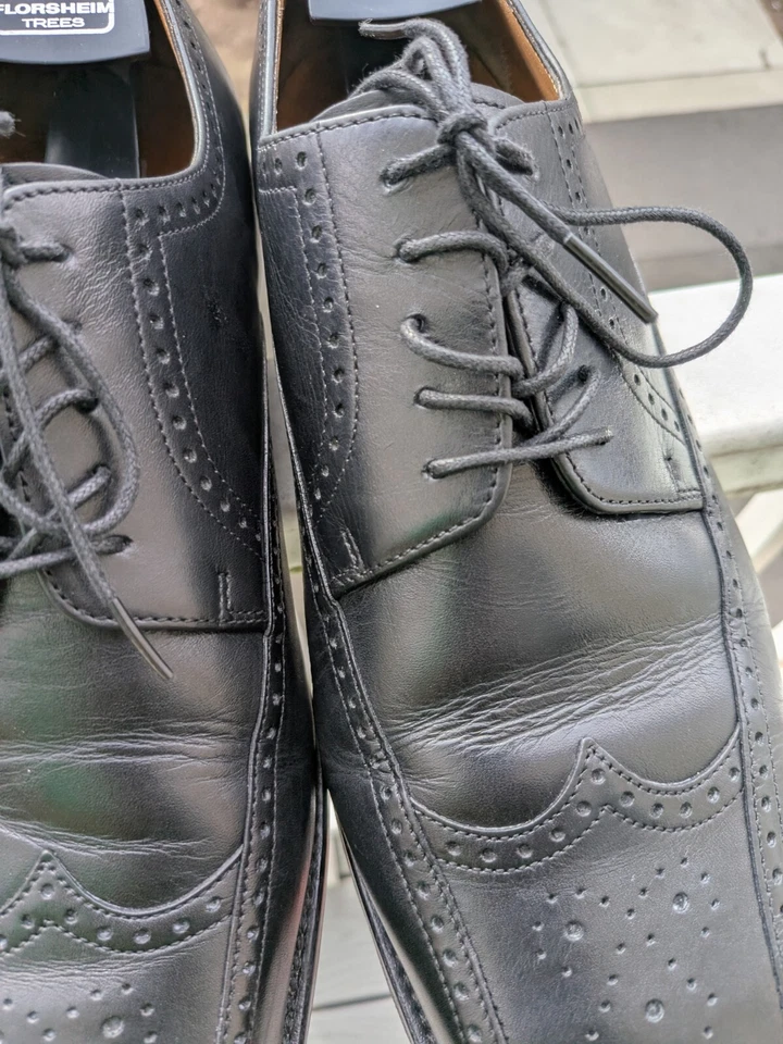 Florsheim Imperial  Black Derby Wingtip Size US 10 With Shoe Trees - Image 4 of 4