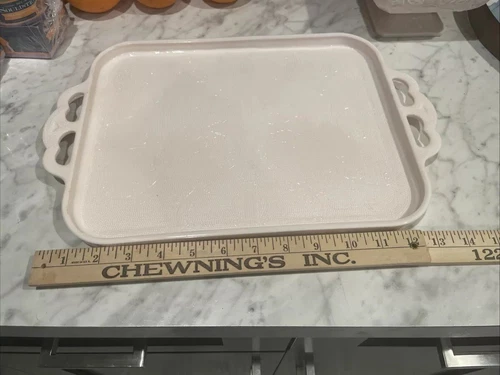 VTG MCM 15in SHELL PINK DRINK/VANITY TRAY JEANETTE GLASS CO