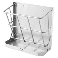 Wall Mount Goat Hay Feeder 2-in-1 Design 21 Gal w/ Grain Tray Galvanized Steel